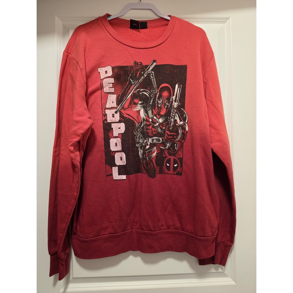 Marvel Deadpool Graphic Sweatshirt Mens XL Red Long Sleeve Pullover Fleece